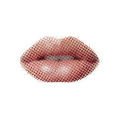 Retro halftone collage elements for mixed media design. lips in halftone texture, dotted pop art style. Vector illustration png file of vintage grunge punk crazy art 