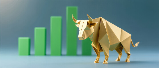 origami bull market creative finance investment growth success business concept
