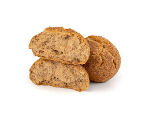 Brown rye bun isolated, round bread