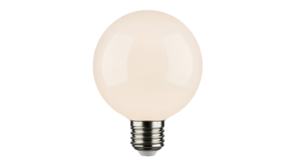 Round LED light bulb isolated PNG on transparent background, energy-efficient lighting for modern home decor and sustainable design