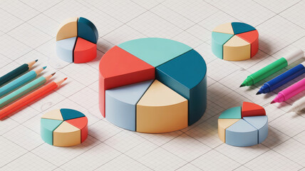 Concept of business data analysis, financial statistics, mathematics education, school supplies, and strategic planning.