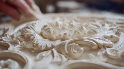 Medium shot showcasing detailed ceramic shell mold casting process for intricate art pieces with smooth surfaces and precise contours.