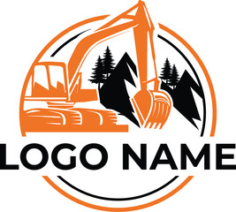 Vector Excavator with mountain logo
