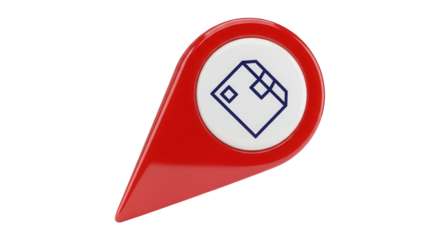 Red map pointer with house plan isolated PNG on transparent background, location pin for real estate and property business