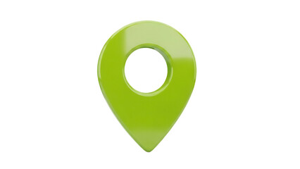 Green location pin PNG isolated on transparent background, map pointer icon for navigation and travel apps