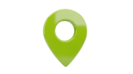 Green location pin PNG isolated on transparent background, map pointer icon for navigation and travel apps
