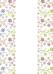 カラフルレトロな花柄フレームイラスト(縦型)