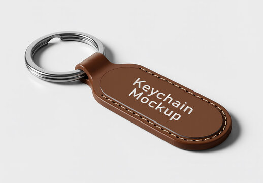 Brown Leather Keychain Mockup on White