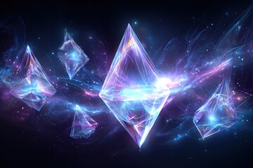 Glowing Geometric Crystals In Space