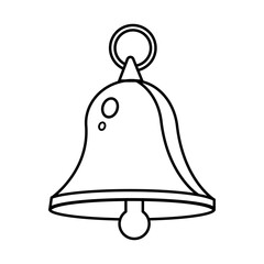 Bell Outline Icon with Hanging Loop and Visible Press in Black Line Art Style on White Background for Notification Symbol, Alert UI and Printable Design