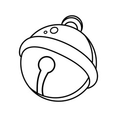 Jingle Bell Line Icon in Hand Drawn Outline Style Featuring Classic Holiday Bell with Ring Loop and Inner Clapper Isolated on White Background