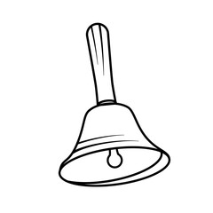 Restaurant Bell Line Icon in Outline Hand Drawn Style, Featuring a Classic Service Bell with Wooden Handle, Isolated on White Background as a Symbol of Hospitality and Calling.