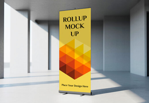 Clean Vertical Roller Banner Display Mockup