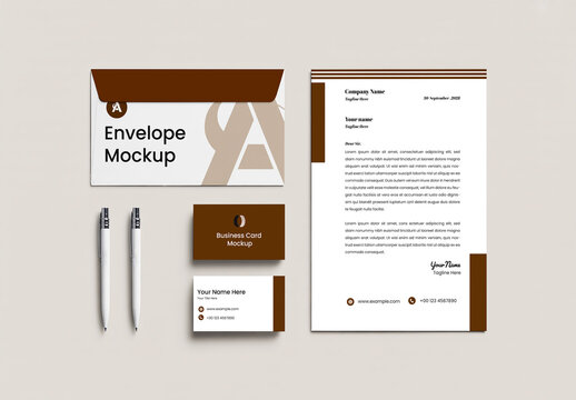 Corporate Stationery Mockup Set with Envelope and Pen
