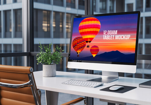 Desktop Monitor Mockup in Modern Corporate Office