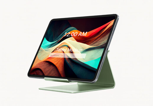 Digital Tablet Mockup on Minimalist Green Stand