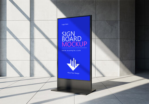 Digital Vertical Signboard Mockup with Sun
