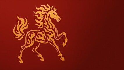Chinese zodiac fire horse red and gold illustration background