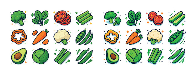Fototapeta premium Colorful vegetable collection: avocado, broccoli, carrot, tomato