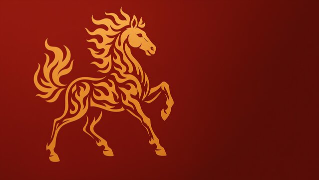 Chinese zodiac fire horse red and gold illustration background
