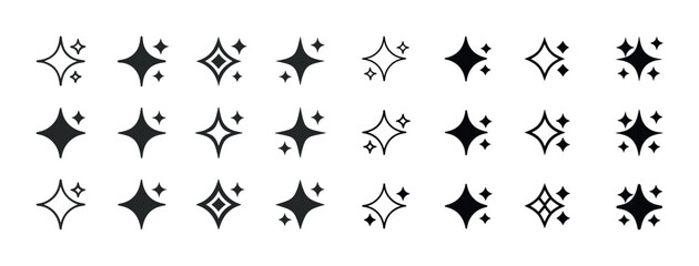 Obraz premium Collection of various black sparkle icons in different sizes and