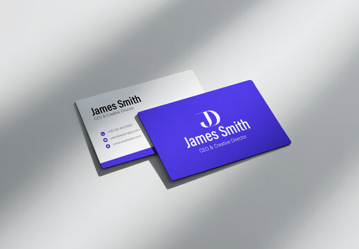 Dual Blue Business Card Mockup with Sunlight