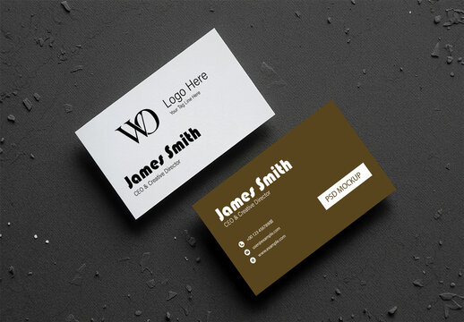 Double Sided Business Card Mockup on Dark Textured Background