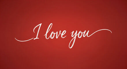 Elegant white 'I love you' script on a red background, perfect for Valentine's Day cards, romantic messages, or expressing affection with a minimalist aesthetic.