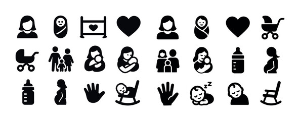 Obraz premium Baby and family icons: mother, father, child, stroller, bottle,