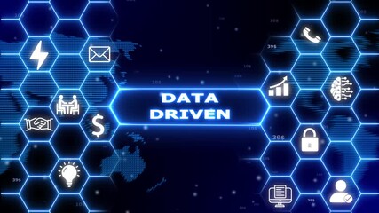 Data driven concept illustrated with a global map and interconnected digital within a futuristic blue hexagonal network Keywords: data, driven, concept, global, map, interconnected, digital - Powered by Adobe