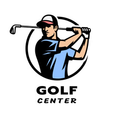 Golf center logo. A man with a golf club.