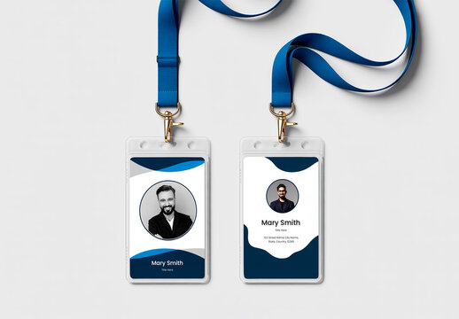 Employee ID Card Mockup Set with Blue Lanyards