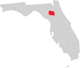 Alachua County on the Map of Florida State Editable Vector
