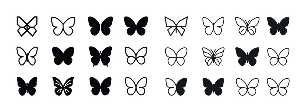 Collection of diverse black butterfly silhouettes in various sty