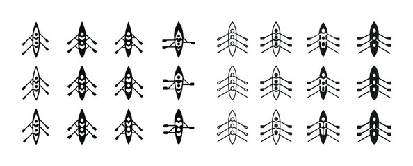Fototapeta premium Set of rowing icons showing various kayak and canoe paddling sty