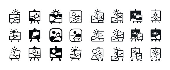 Obraz premium Minimalist landscape icon set: 25 monochrome art line designs