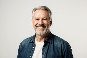 Middle age caucasian man wearing casual clothes with a happy and cool smile on face. lucky person.