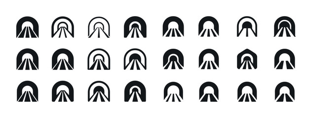Collection of minimalist arch icons in various styles and shapes