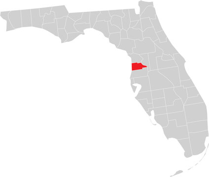 Hernando County on the map of Florida State Editable Vector