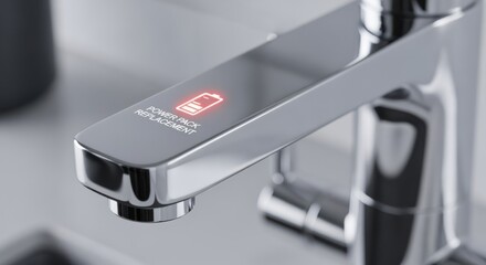 Detailed view of a lowbattery warning light on a touch faucet prompting power pack replacement.
