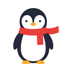 Obraz premium Penguin wearing red scarf standing on white background in illustration style