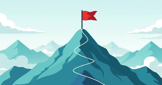 Illustration of a mountain landscape with flags, symbolizing achievement and challenges ahead