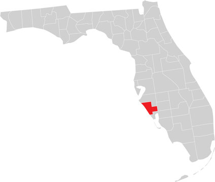Sarasota County on the Map of Florida State Editable Vector