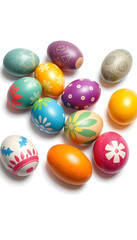 Fototapeta premium Colorful Easter eggs arranged on white background 