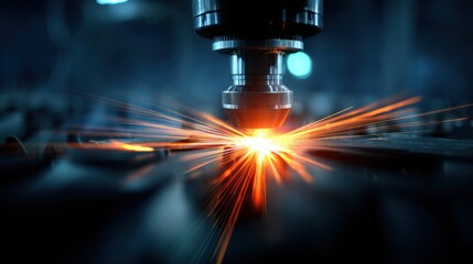 Mid shot of CNC automated cutting machine precisely shaping metal sheets with sharp accuracy in an industrial setting.