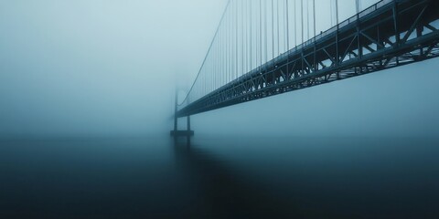 Obraz premium Suspension bridge disappearing into the fog over dark water