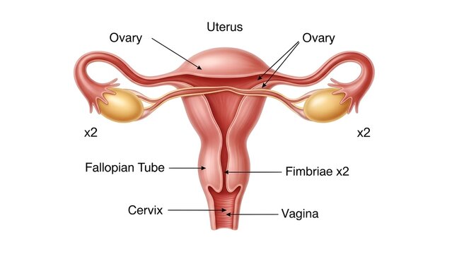 Detailed anatomical illustration depicting the human female reproductive system for medical