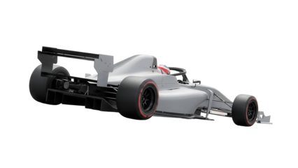This high-tech silver formula racing car, isolated on white, represents the intense spirit of winter sport competition.