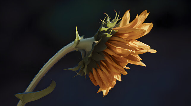 laurate. Sunflower drooping after a storm with rain droplets on its petals. gardening catalogs, home-decor guides, designed for home decor and floral branding, celebrates nature.

