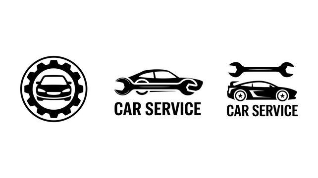Collection of car service logos and emblems for garage and repair shop branding